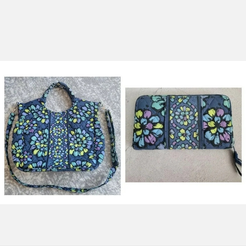 Vera Bradley SET! Zip Around Wallet and Crossbody- Indigo Pop
